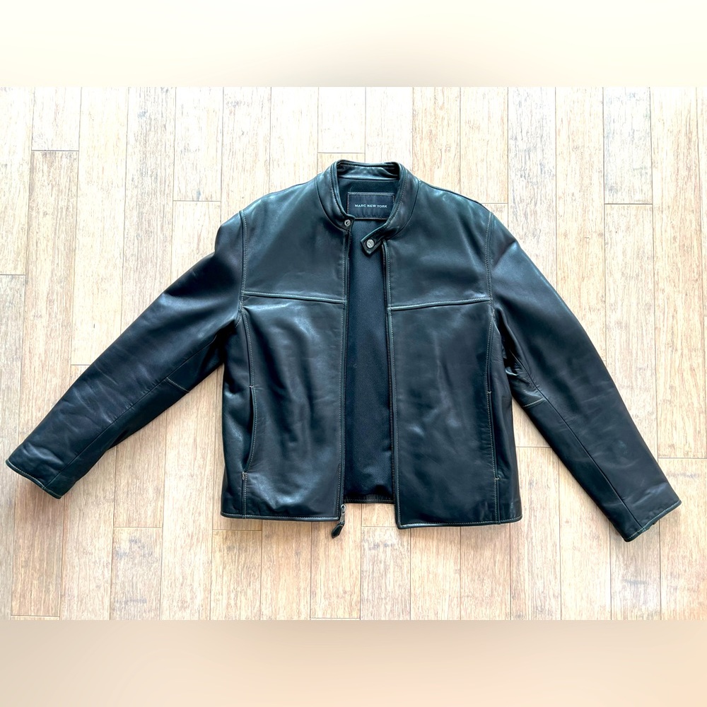 Men’s black leather jacket from Marc New York. Excellent condition hardly worn.